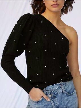 Anthropologie Studded One-Shoulder Sweater